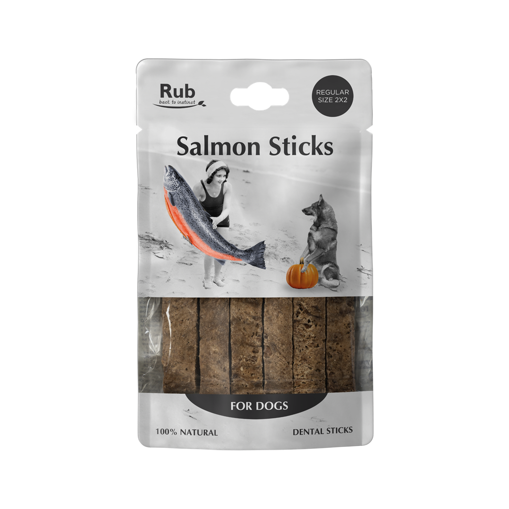 [RETRUBDSSD] RUB SALMON DENTAL STICK FOR DOGS 100G - REGULAR 2X2 CM