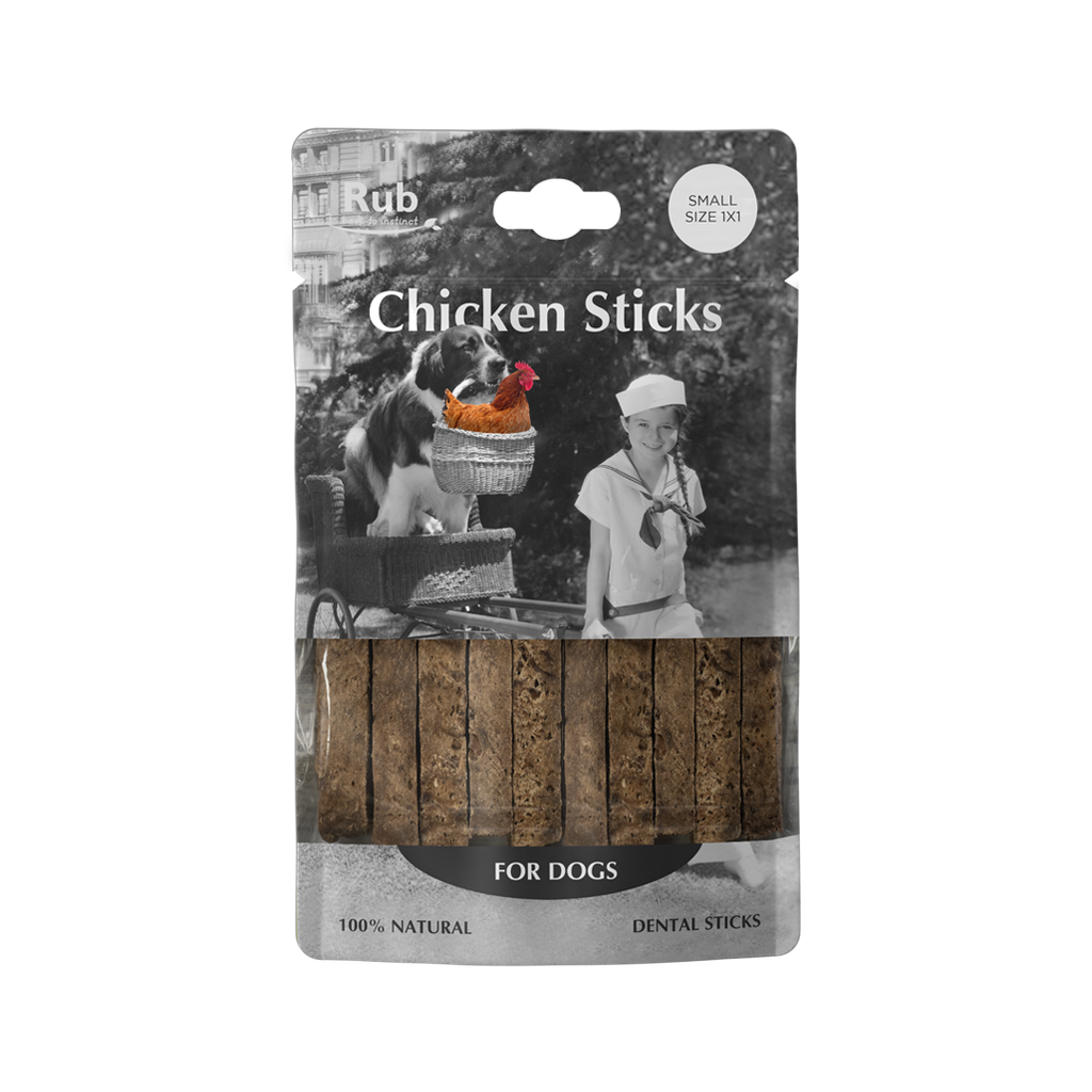 RUB CHICKEN DENTAL STICK FOR DOGS 100G - SMALL 1X1 CM