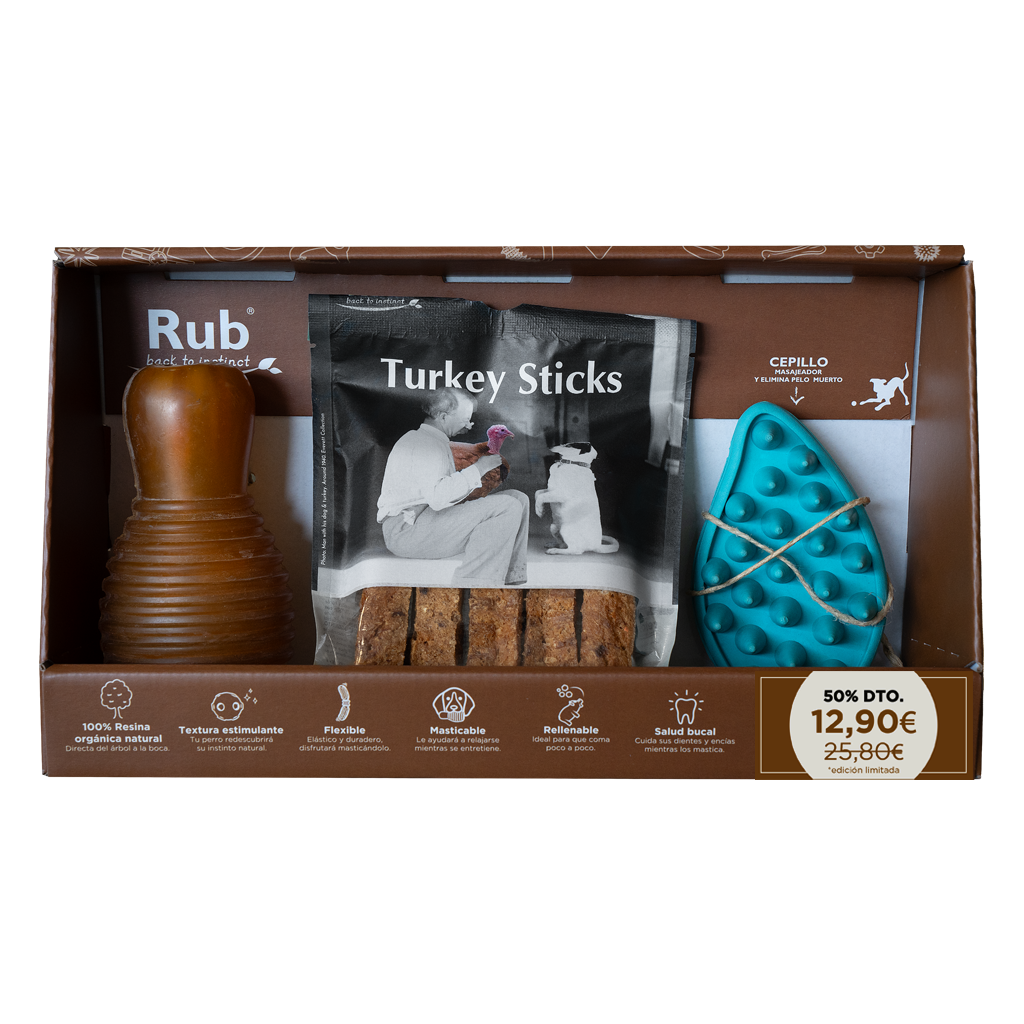 PACK RUB BOUNCY M+ DOG BRUSH + DENTAL STICK TURKEY 2X2